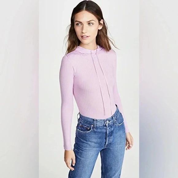 Fleur Du Mal Ribbed Knit Hoodie Bodysuit In‎ Rose Quartz - Picture 1 of 4